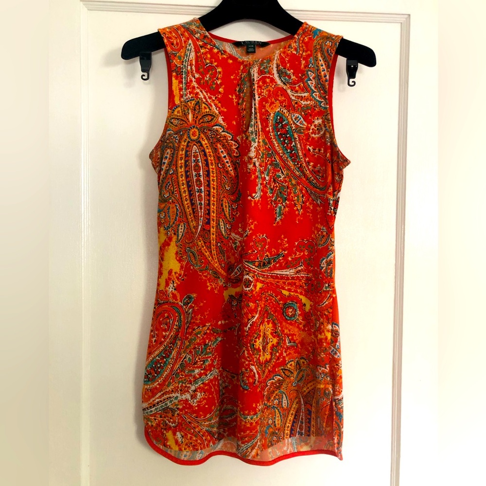 Ralph Lauren Tank Top in Paisley Bright Orange Paisley Print / Bohemian
